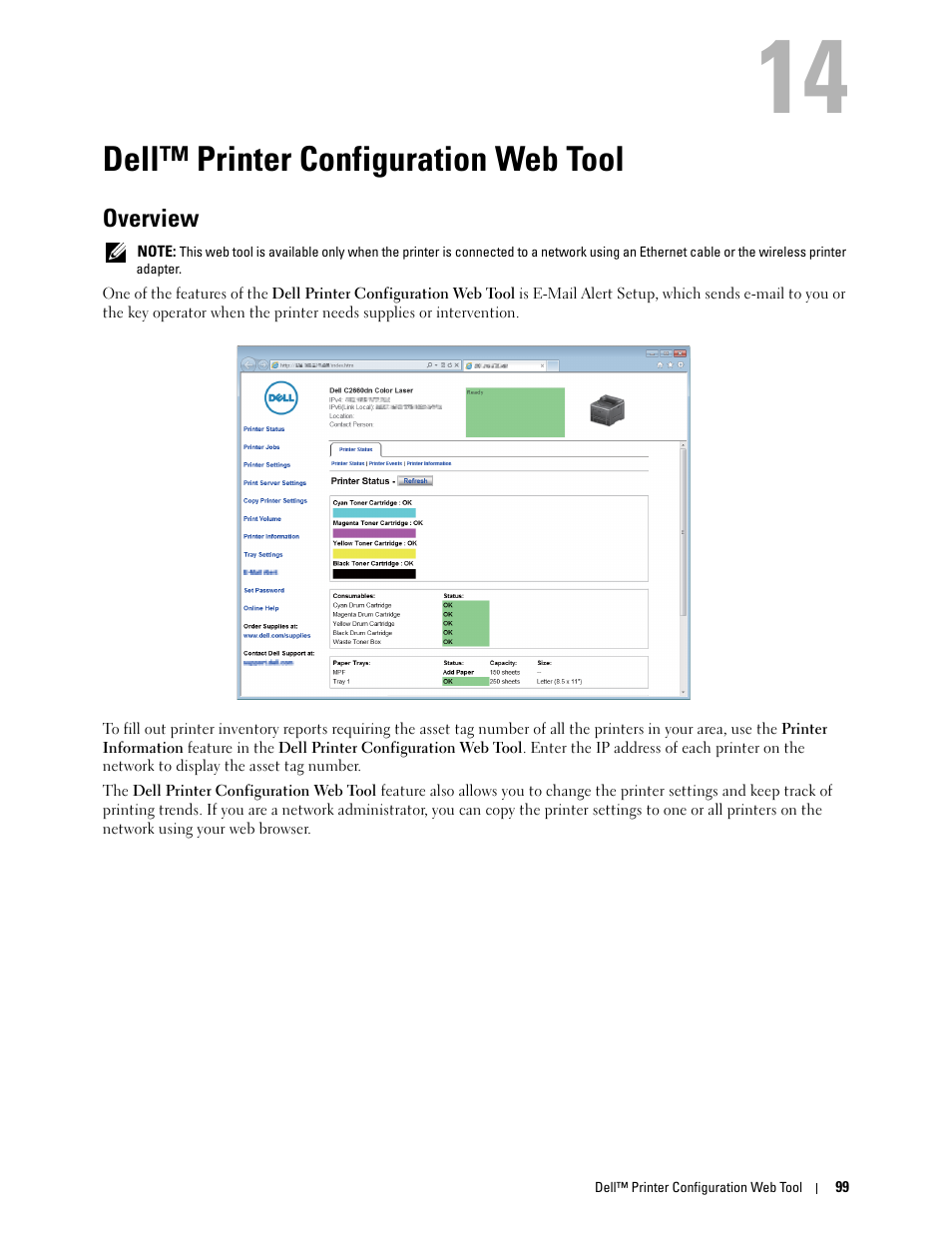 Dell™ printer configuration web tool, Overview, 14 dell™ printer