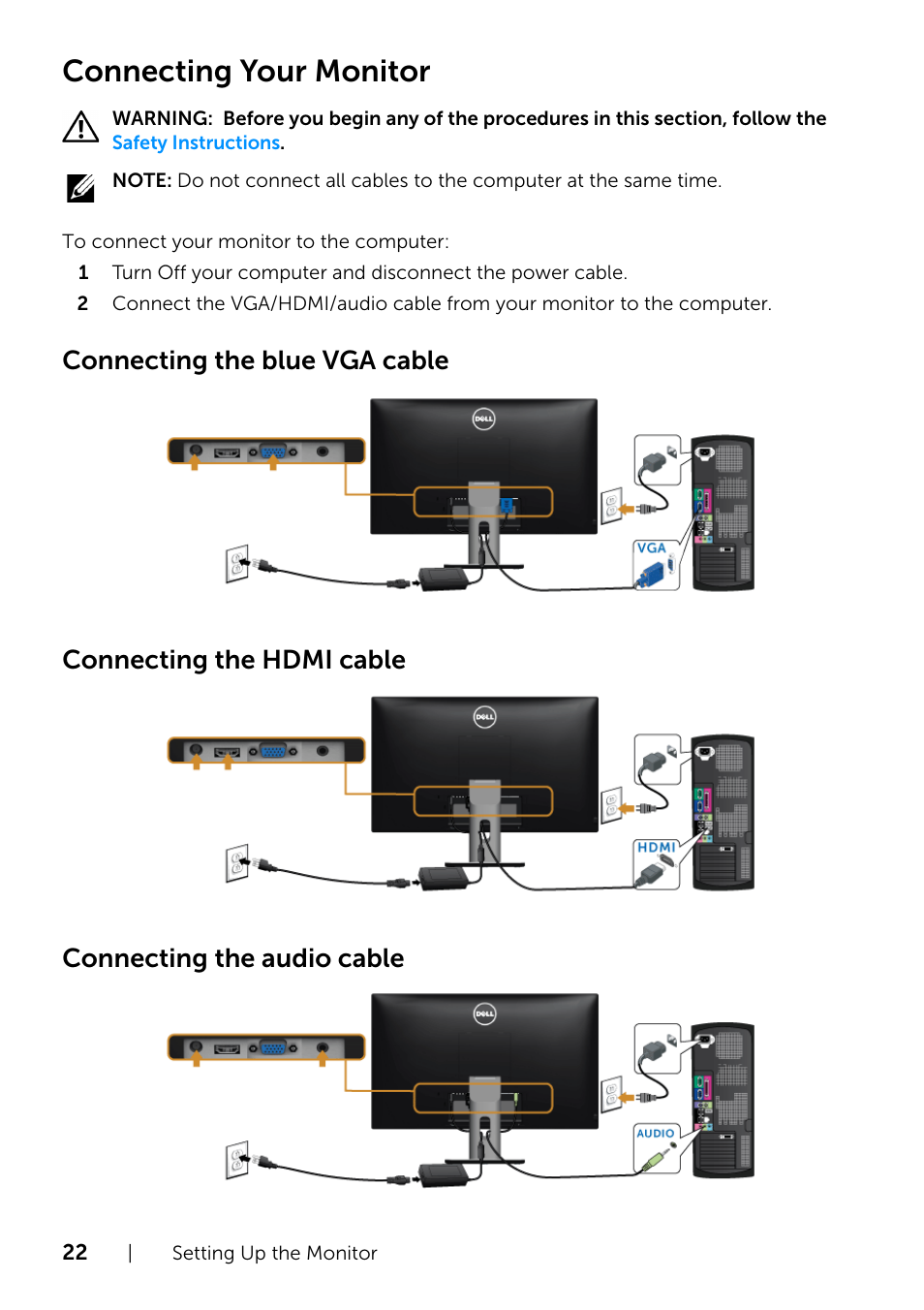 Connecting your monitor | Dell S2415H Monitor User Manual | Page 22 / 50