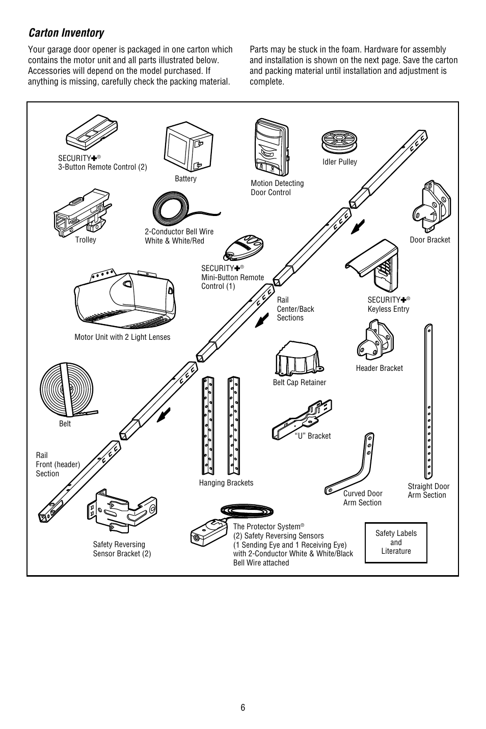 Carton inventory | Chamberlain WHISPER DRIVE 248754 User Manual | Page