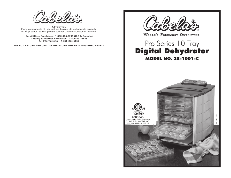 Cabela's Pro Series 10 Tray Digital Dehydrator 28-1001-C User Manual