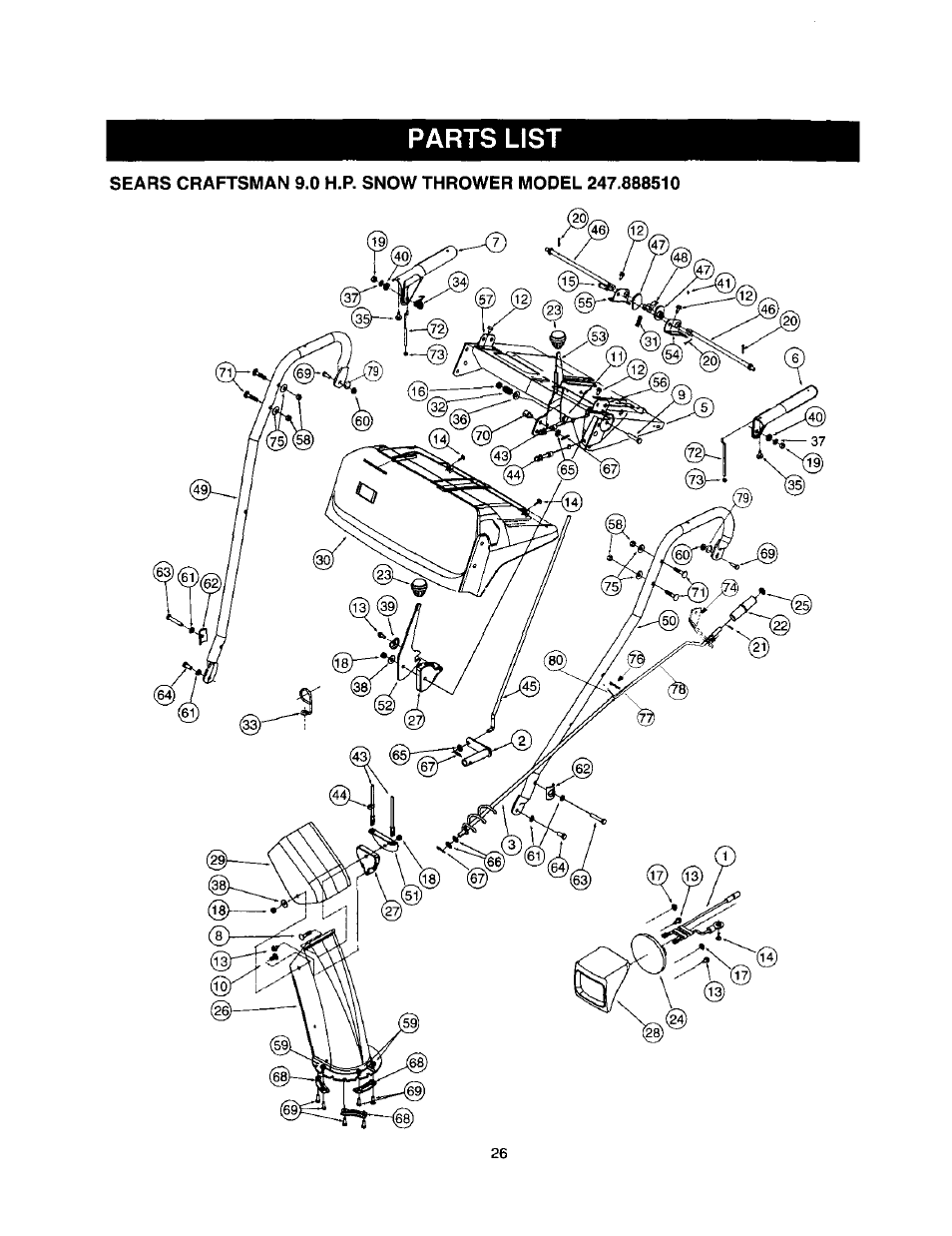 Parts list | Craftsman 247.888510 User Manual | Page 26 / 40