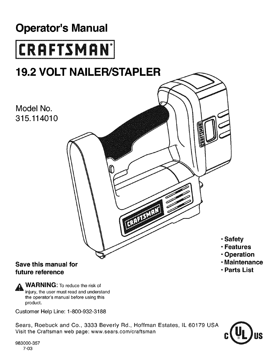 Craftsman 315.114010 User Manual | 16 pages