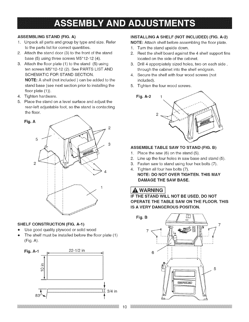Assembly and adjustments | Craftsman 137.248850 User Manual | Page 10 / 30