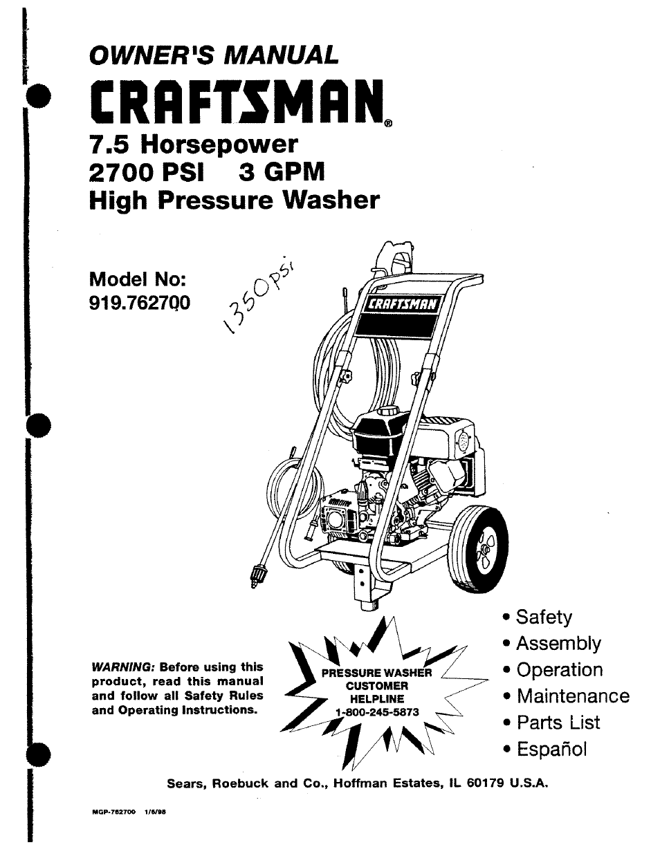 Craftsman 919.762700 User Manual | 34 pages