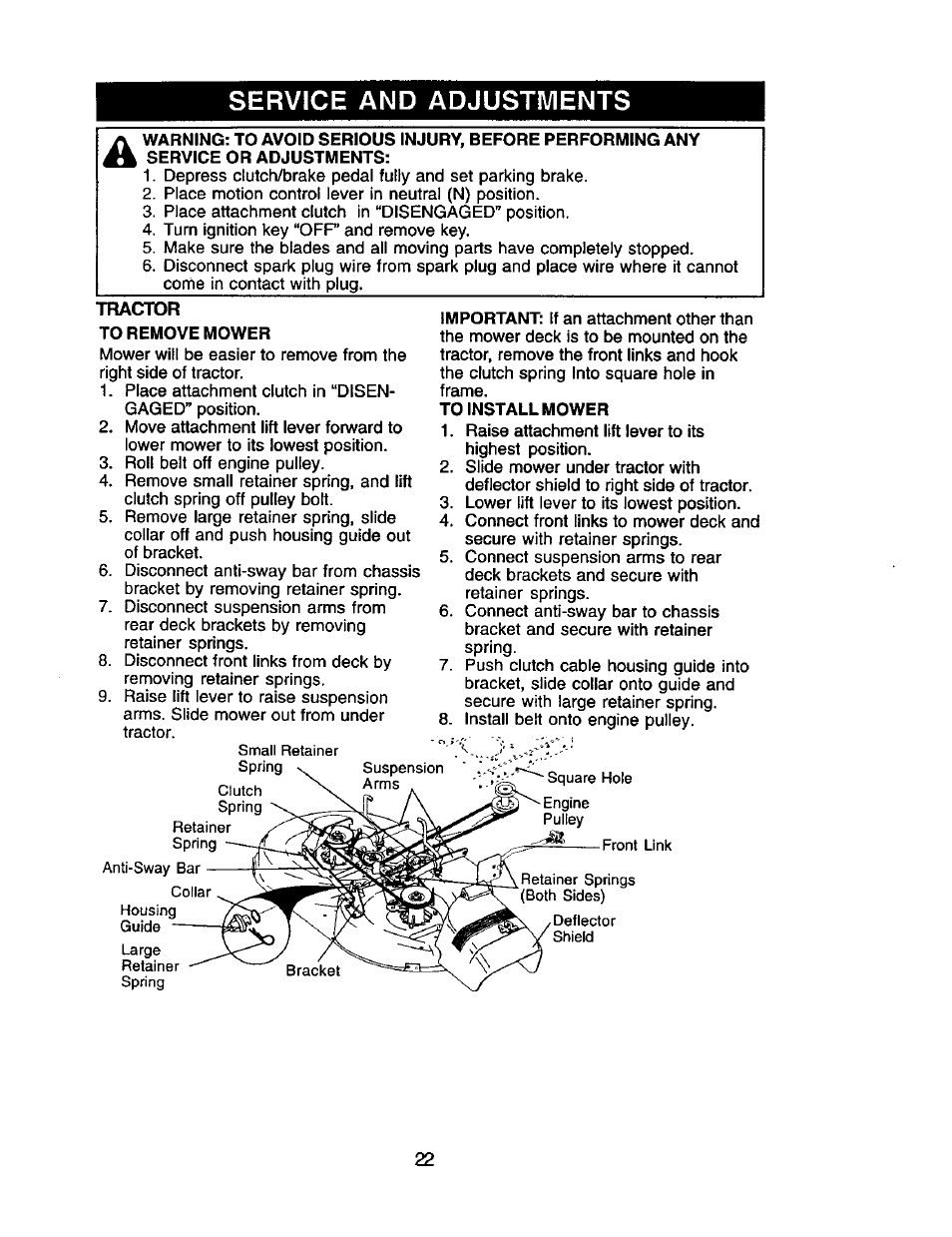 Service and adjustments | Craftsman 917.272068 User Manual | Page 22 / 64