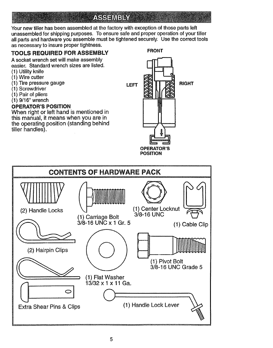Contents of hardware pack | Craftsman 917.293301 User Manual | Page 5 / 36