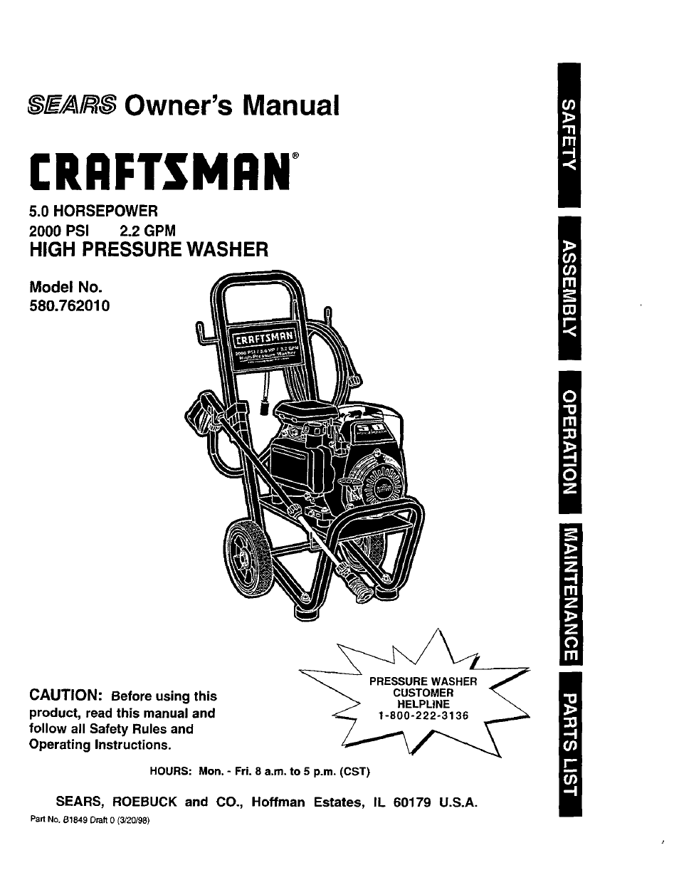 Craftsman 580.762010 User Manual | 34 pages