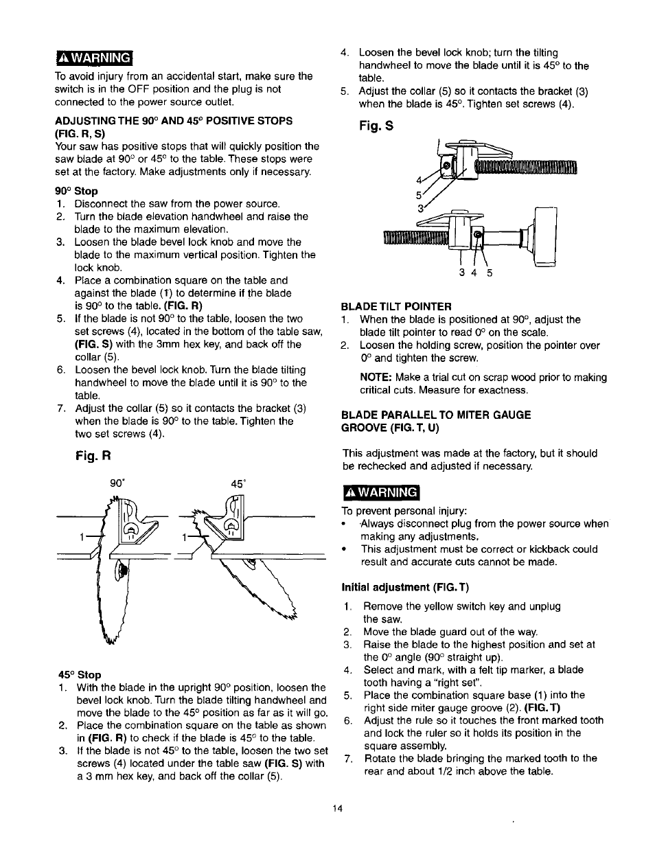 A warning, Fig.r, Fig.s | Craftsman 137.218250 User Manual | Page 14 / 36