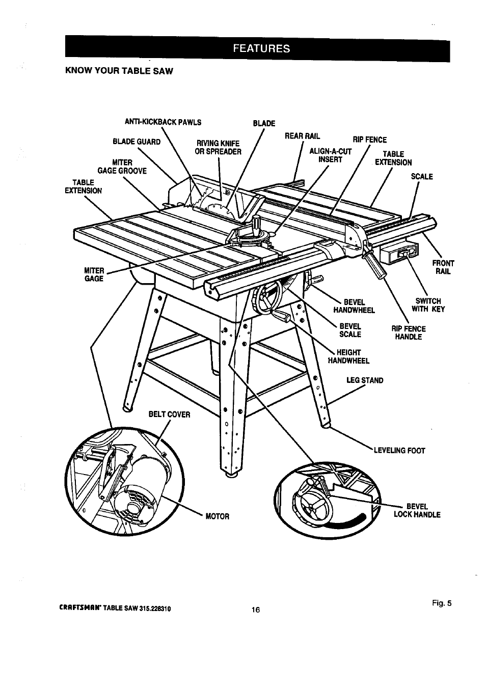 Features | Craftsman 315.228310 User Manual | Page 16 / 64