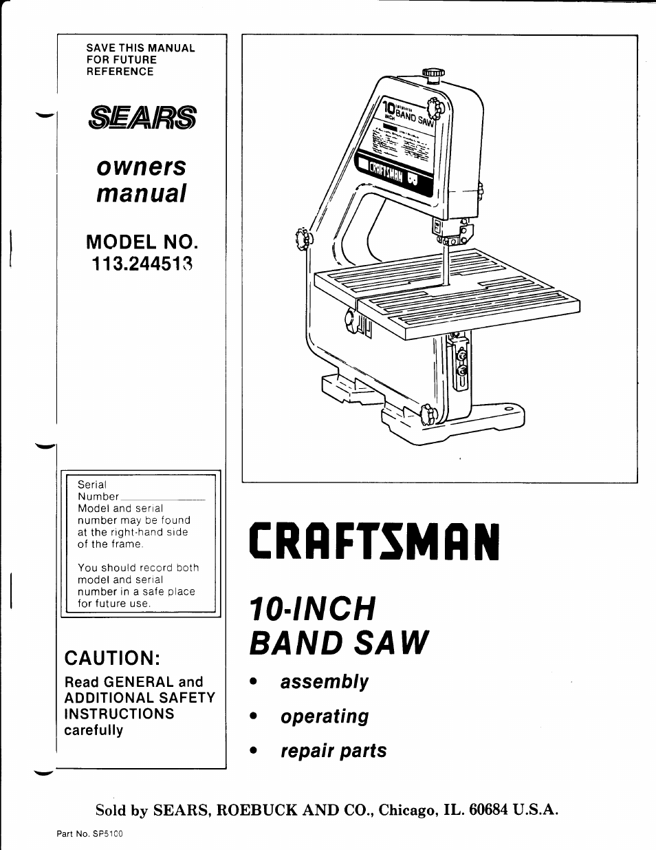 Craftsman 113.244513 User Manual | 20 pages
