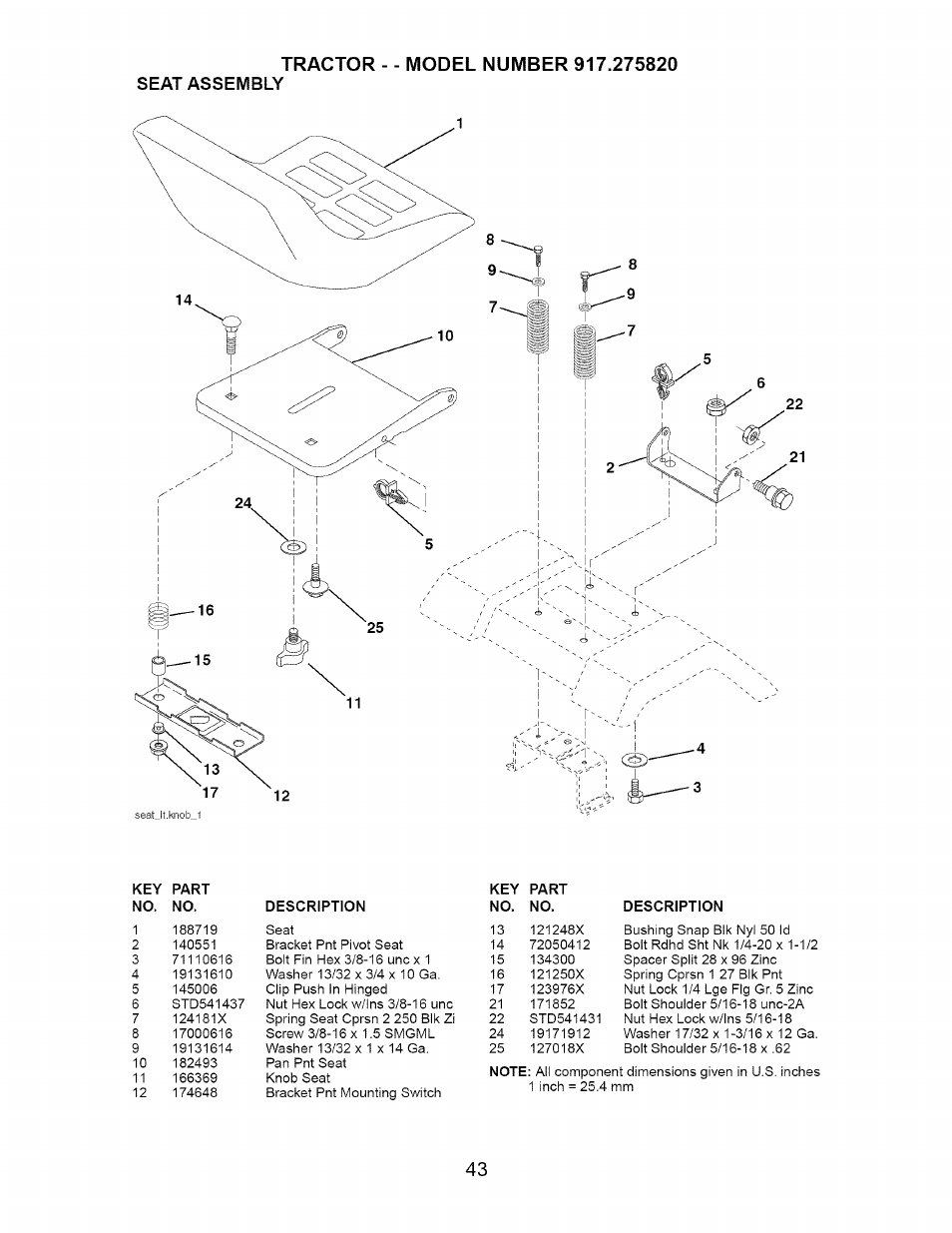 Seat assembly Craftsman Dlt 3000 917.275820 User Manual Page 43 / 56