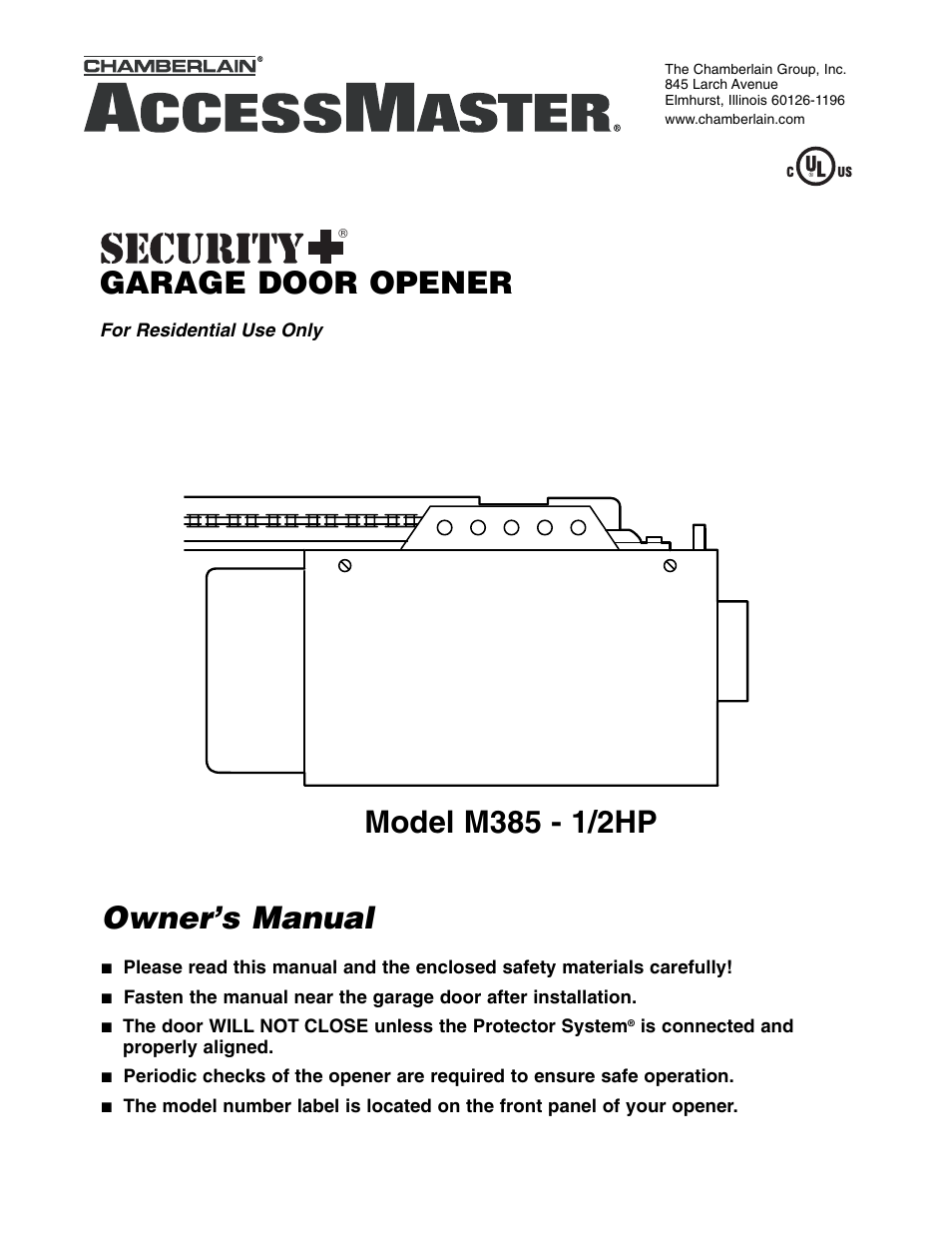 Chamberlain ACCESS MASTER M385 User Manual 36 pages