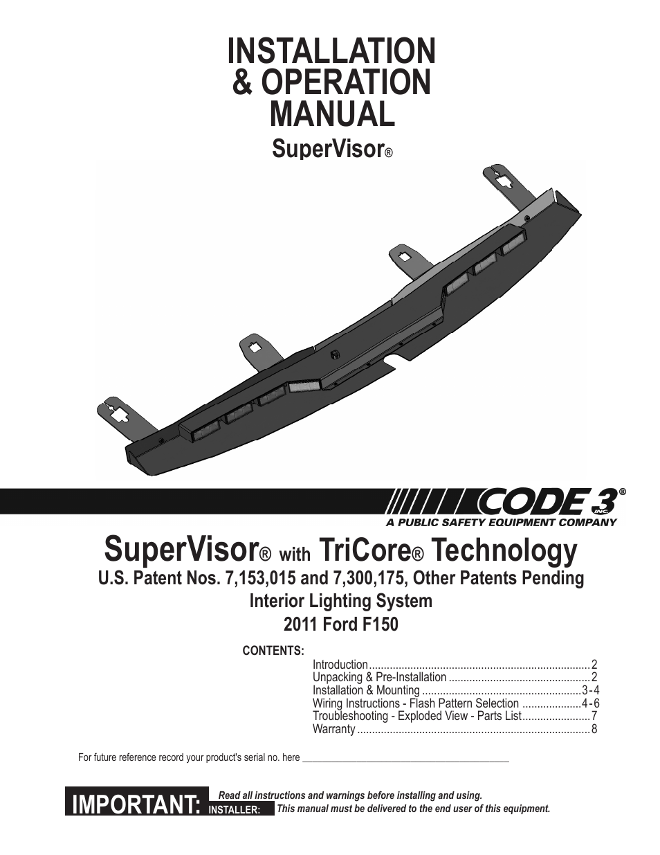 Code 3 Supervisor With Tricore For Ford F150 User Manual 8