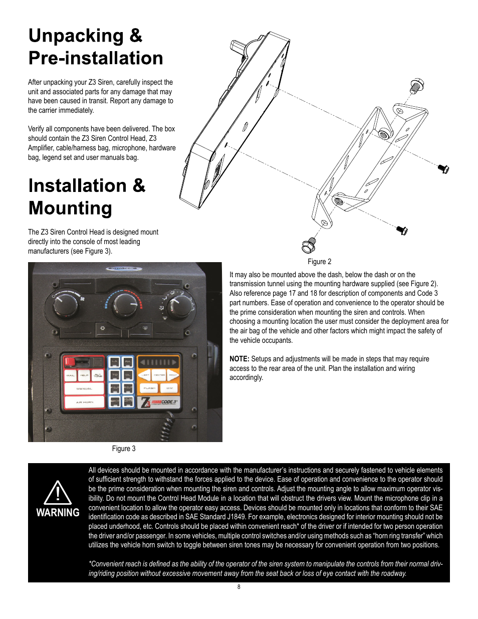 Warning | Code 3 Z3 Siren Installation & Operation Manual User Manual