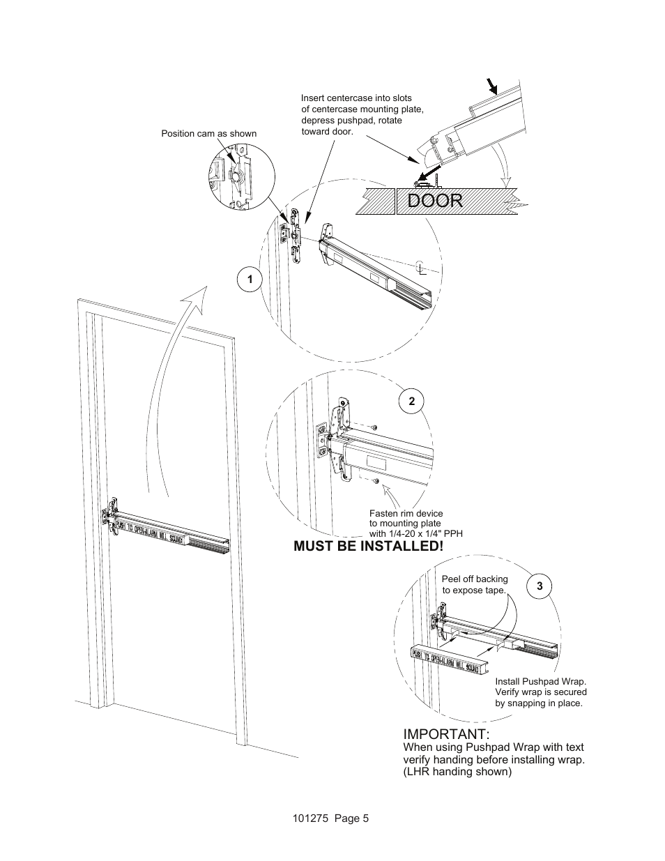 Door, Important, Must be installed | Detex V40 EHxR User Manual | Page