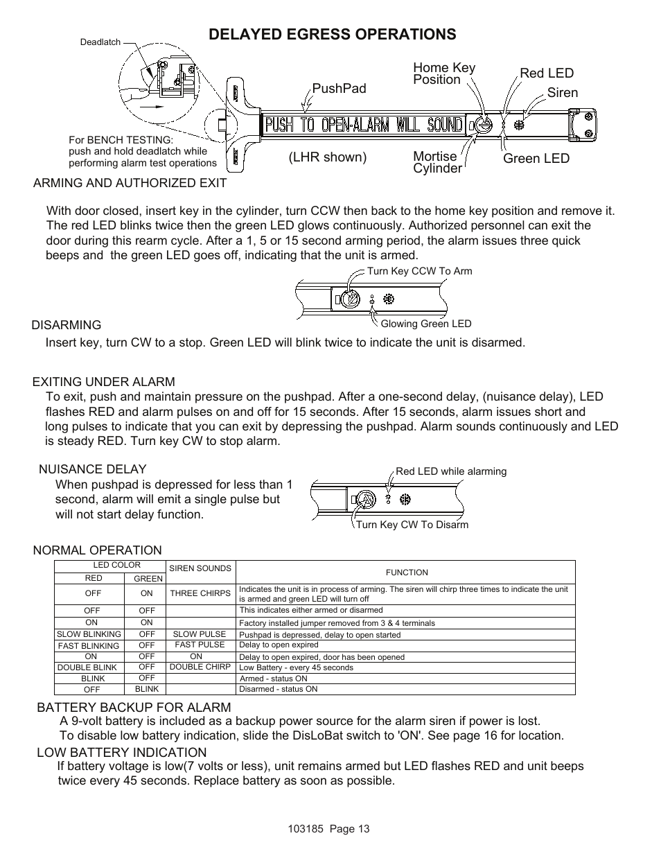 Delayed Egress Operations Battery Backup For Alarm Low