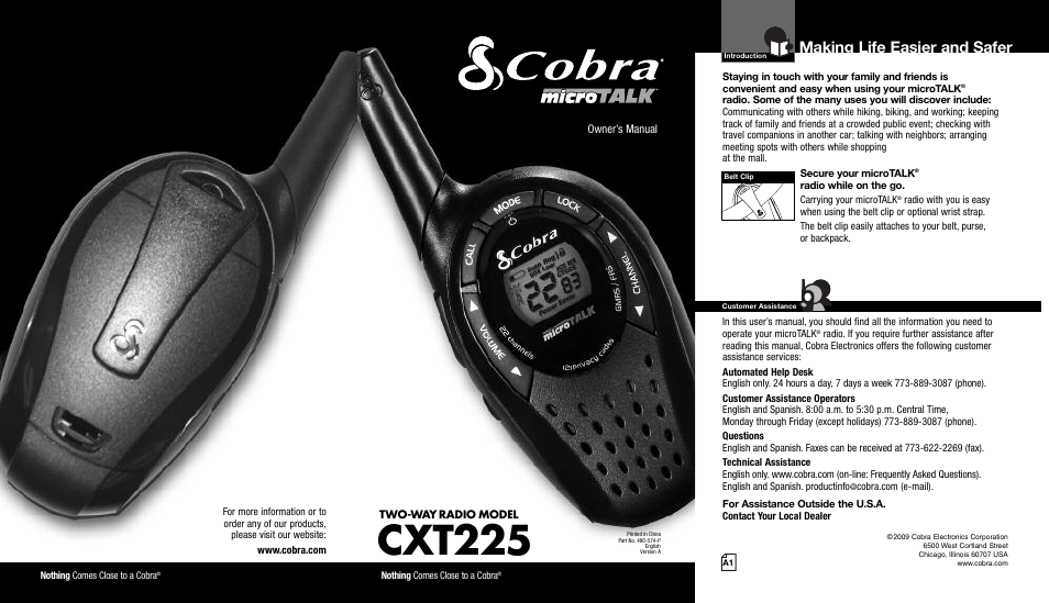 Cobra Electronics CXT225 User Manual | 11 pages