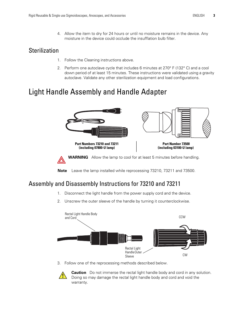 Light handle assembly and handle adapter, Sterilization Welch Allyn