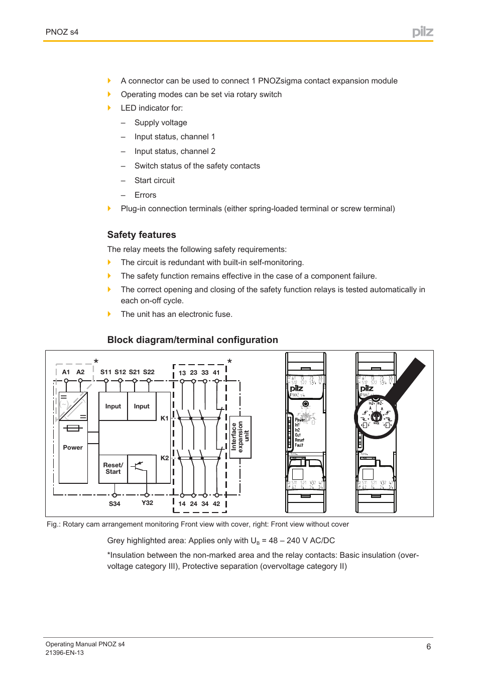 Safety features, Block diagram/terminal configuration | Pilz PNOZ s4 C