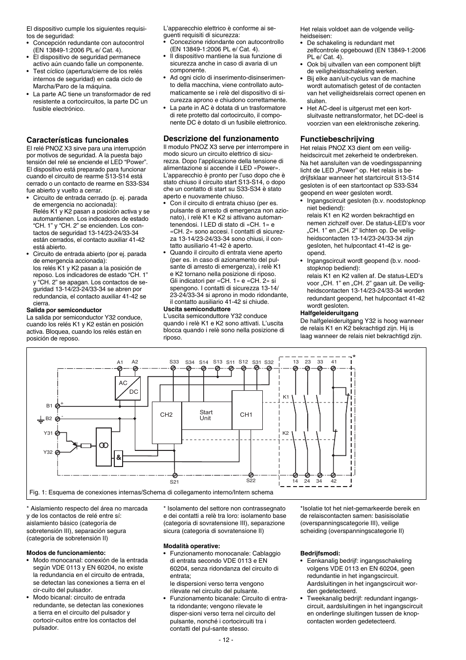 Características funcionales, Descrizione del funzionamento, Functiebeschrijving | Pilz PNOZ X3