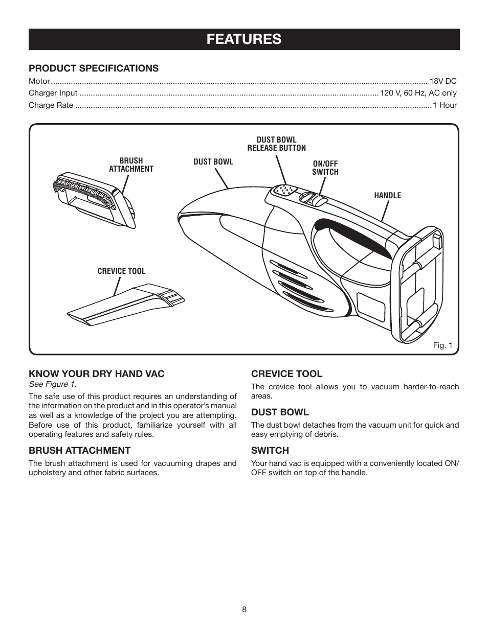 Features | Ryobi P711 User Manual | Page 8 / 14
