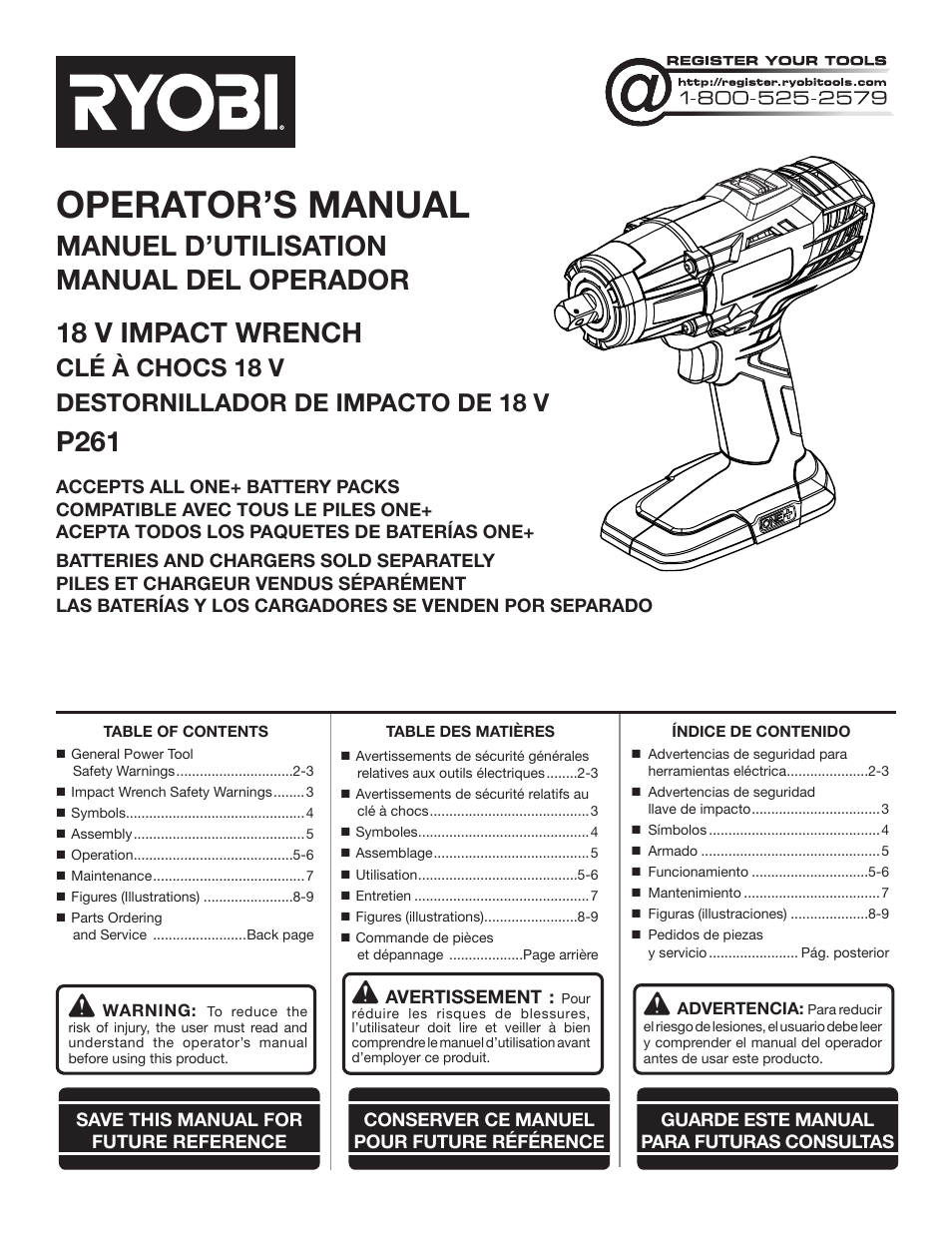 Ryobi P261 User Manual | 20 pages | Original mode