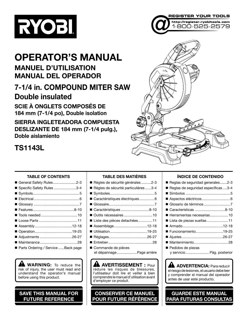 Ryobi TS1143L User Manual | 84 pages