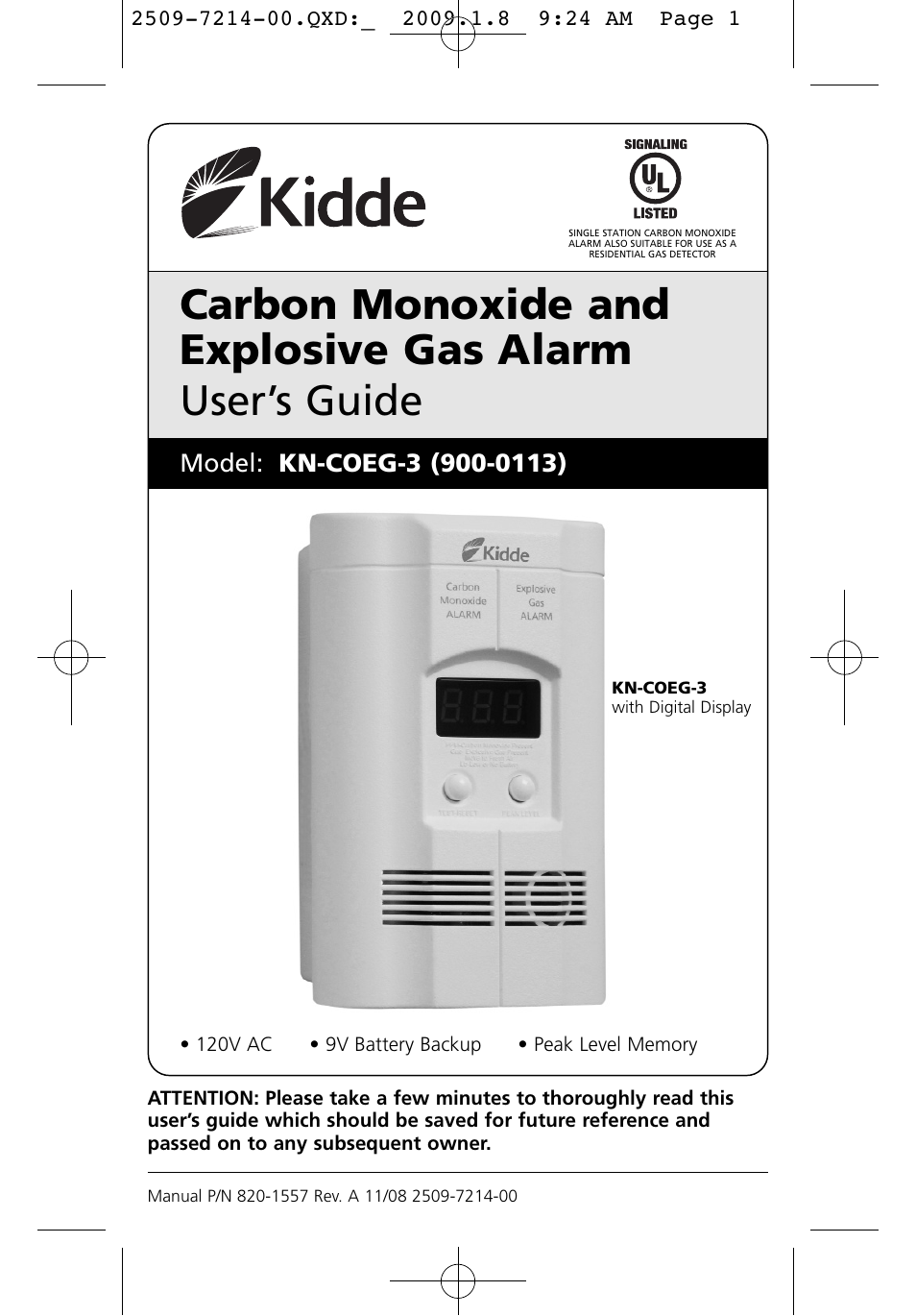 Garrison carbon monoxide alarm manual 46-0019