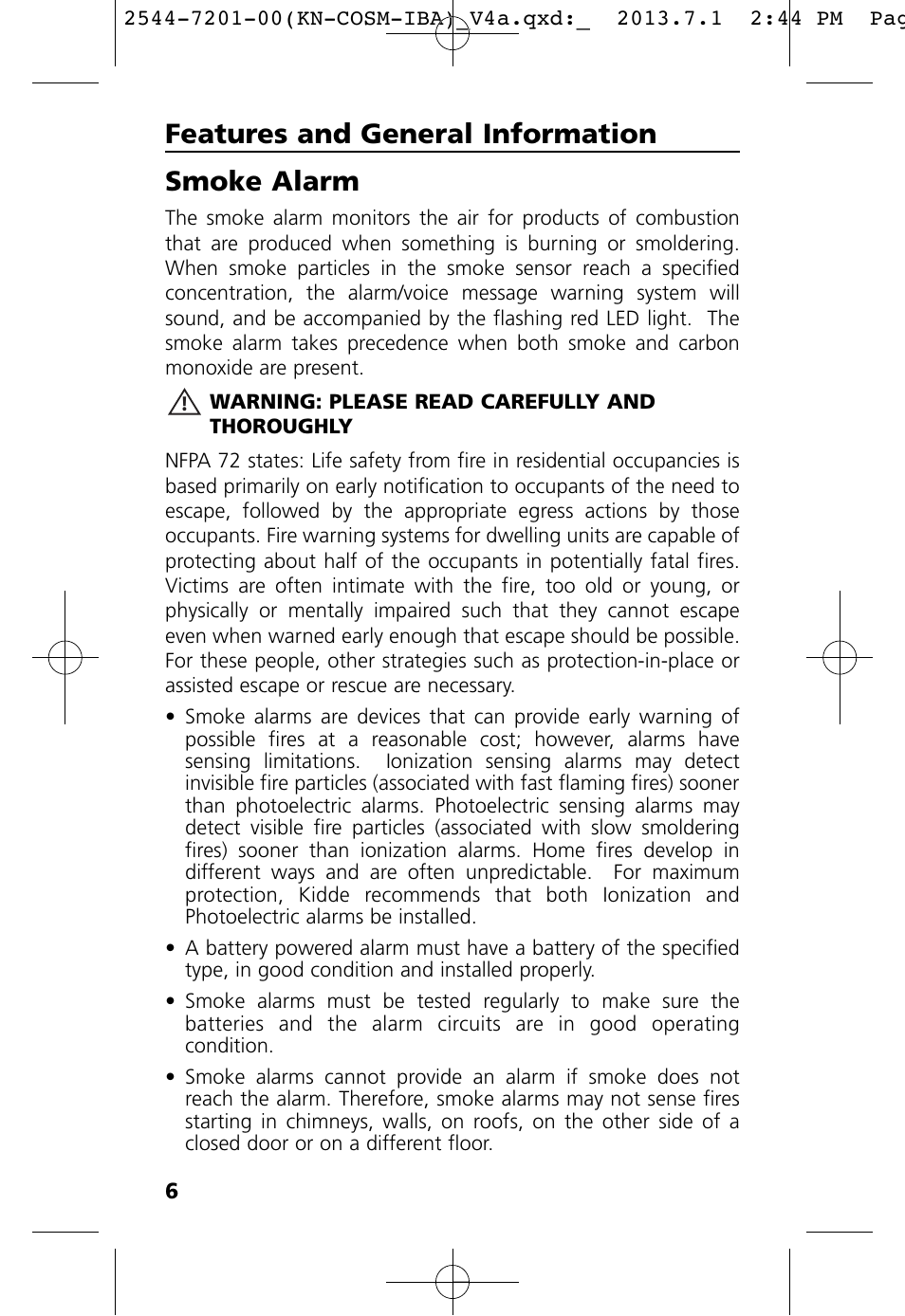 Smoke alarm, Features and general information | Kidde KN-COSM-IB User