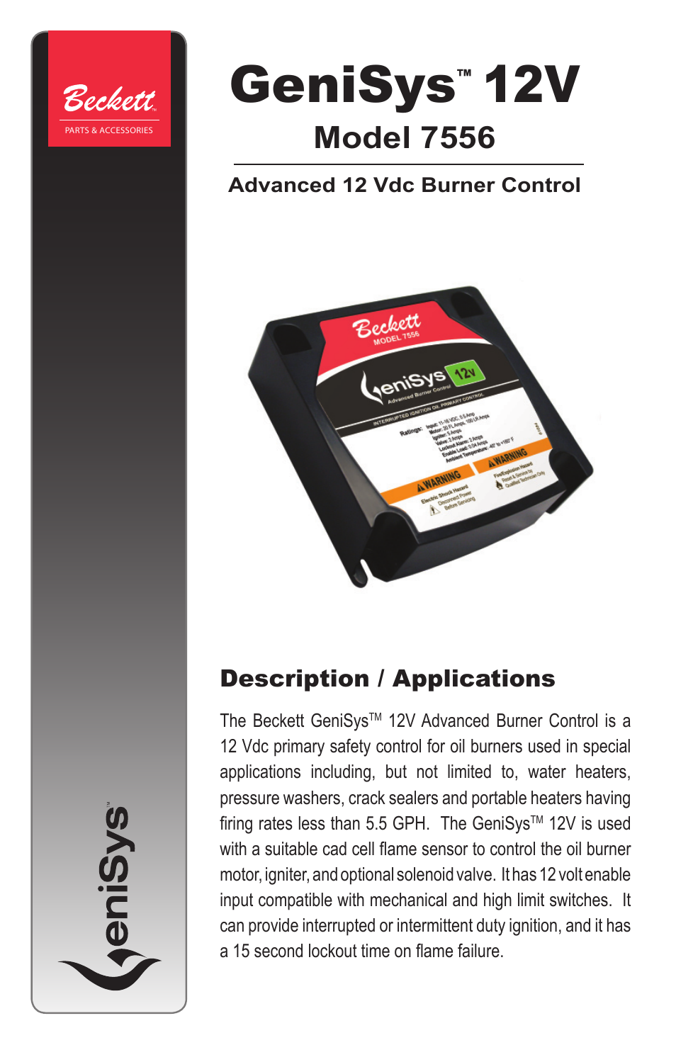 Beckett 7556 12V GeniSys Control User Manual | 8 pages equipment lock out diagram 
