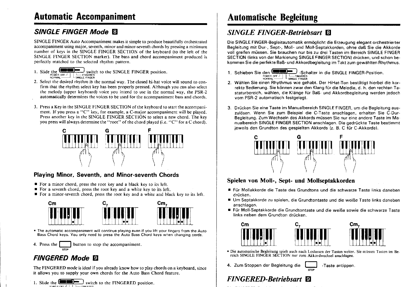 Yamaha Single Finger Chord Chart