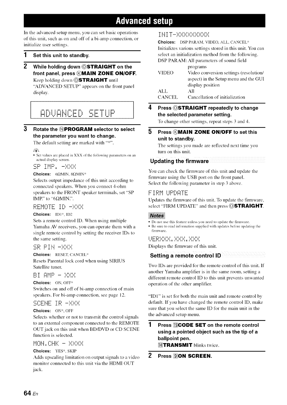 Advanced setup, Updating the firmware, Notes | Yamaha RX-V1065 User