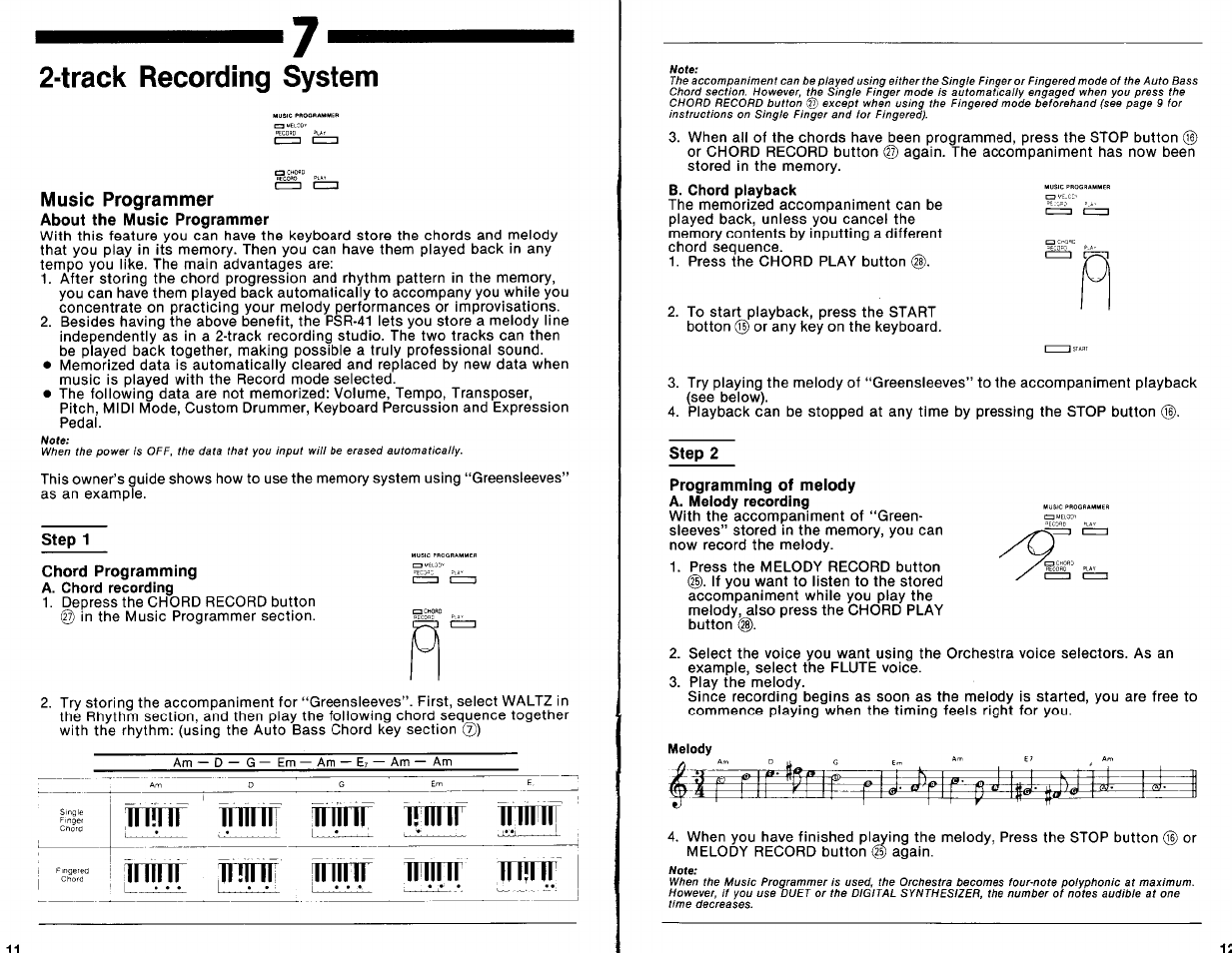 Track recording system, Step 1, Step 2 | Yamaha PSR-41 User Manual