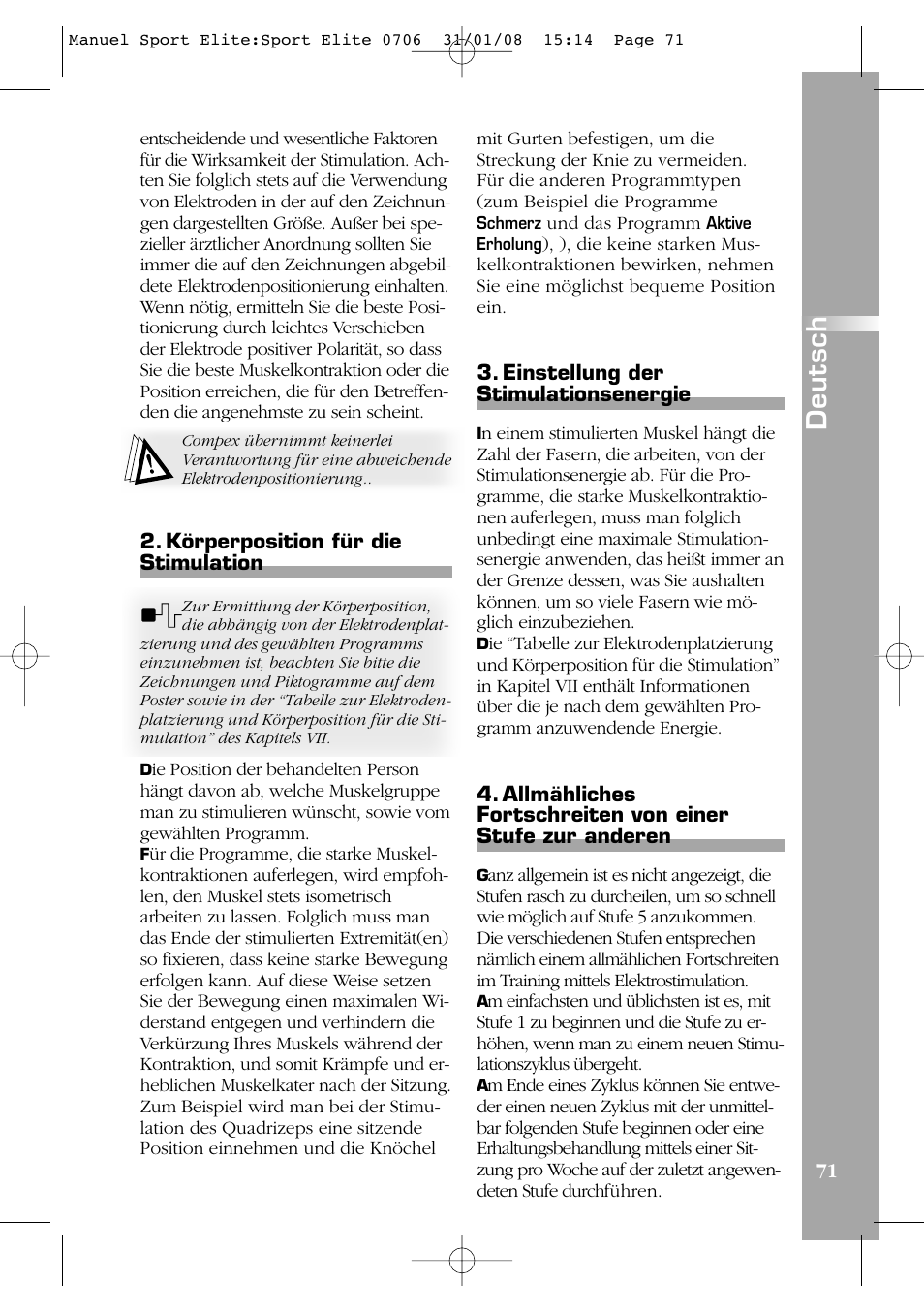 Deutsch | Compex Sport Elite User Manual | Page 71 / 320
