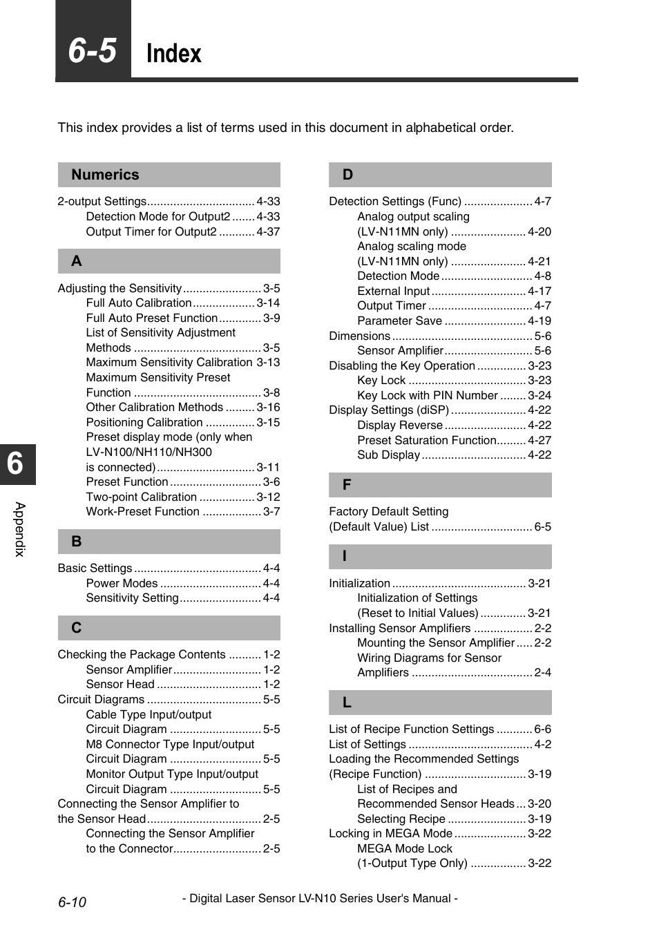 Index, Index -10 | KEYENCE LV-N10 Series User Manual | Page 104 / 112