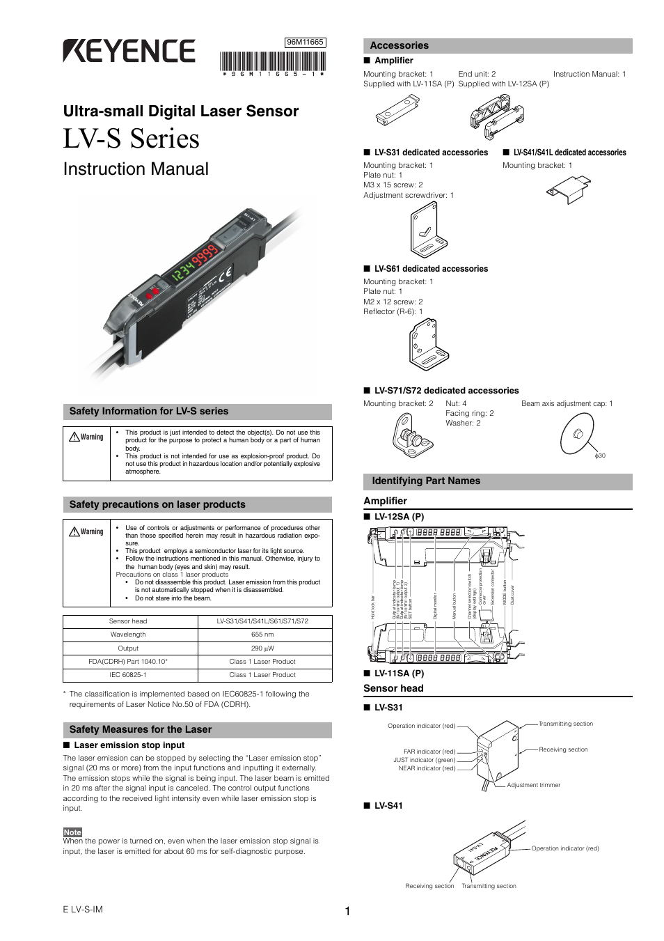 KEYENCE LV-SA User Manual | 10 pages