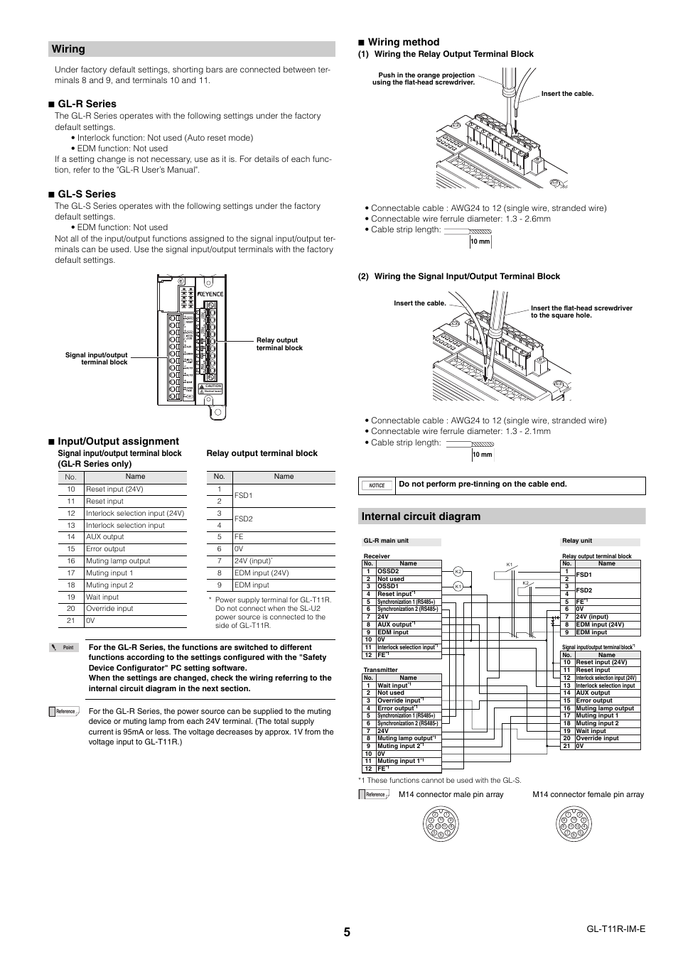 Wiring, Internal circuit diagram, Gl-r series | KEYENCE GL-T11R User