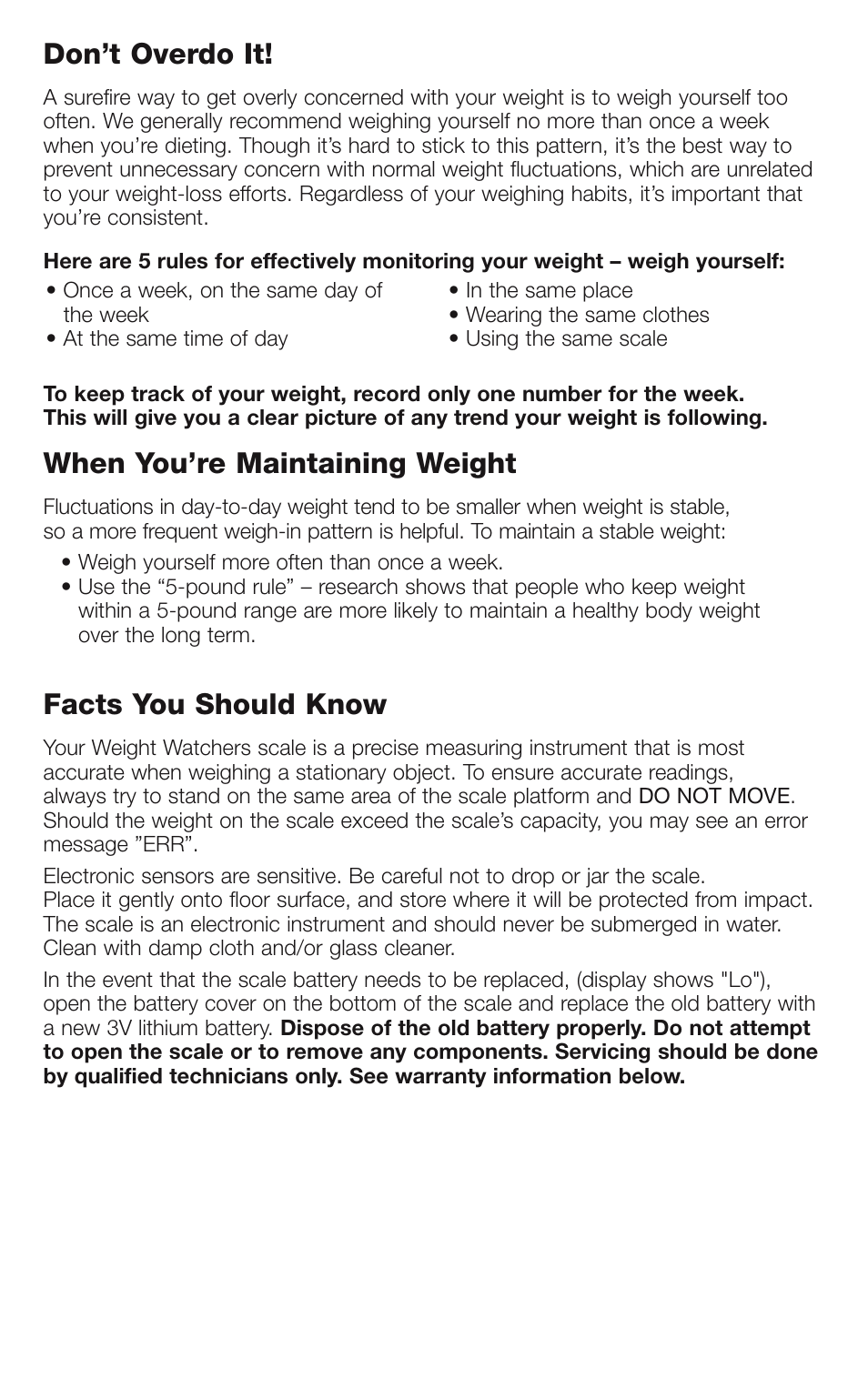 Don’t overdo it, When you’re maintaining weight, Facts you should know