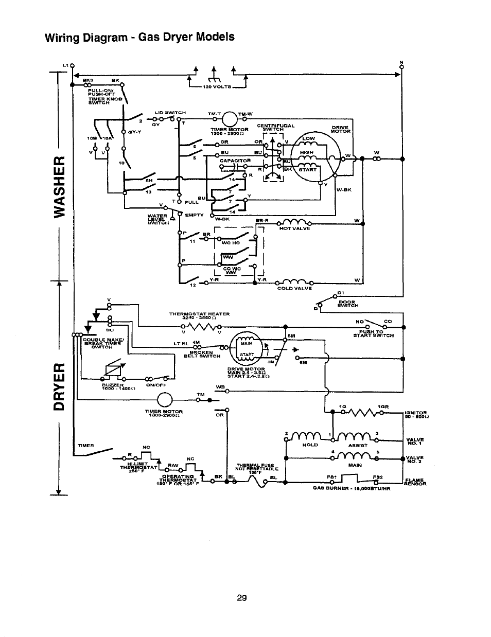 Wiring diagram - gas dryer models | Whirlpool Thin Twin User Manual
