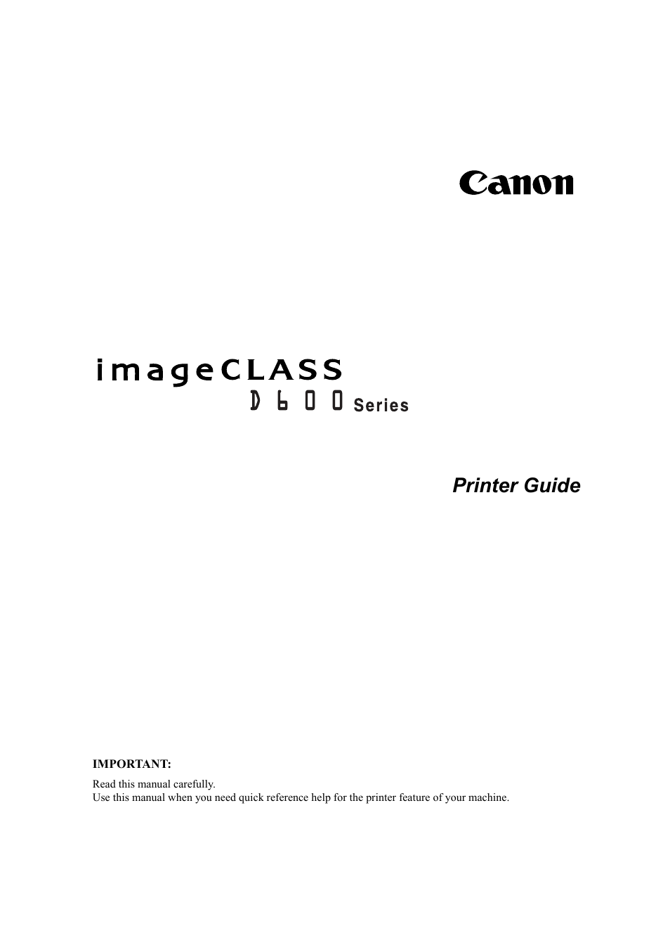 Canon IMAGECLASS D600 series User Manual | 113 pages