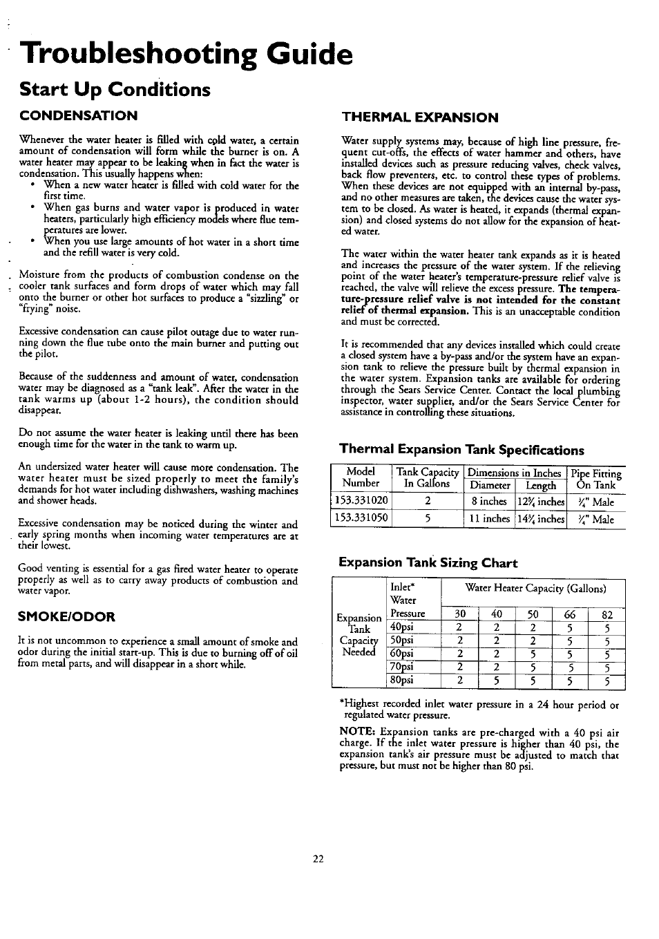 Expansion Tank Sizing Chart