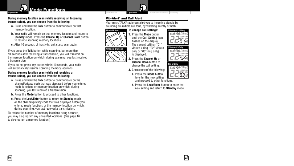 Mode functions | Cobra Electronics MICROTALK LI 7500 WX User Manual