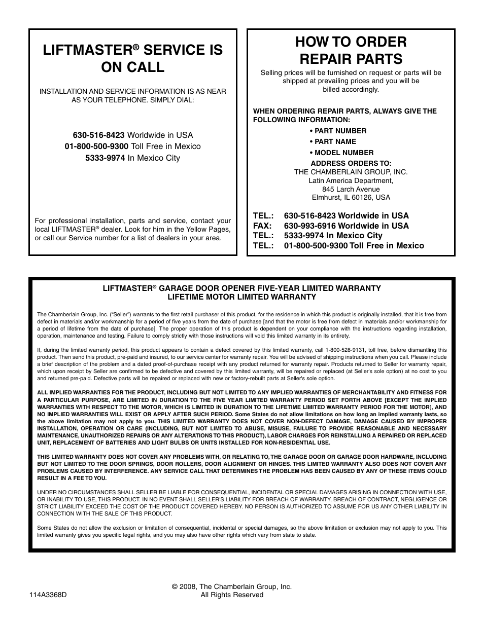 How To Order Repair Parts Warranty Liftmaster Chamberlain