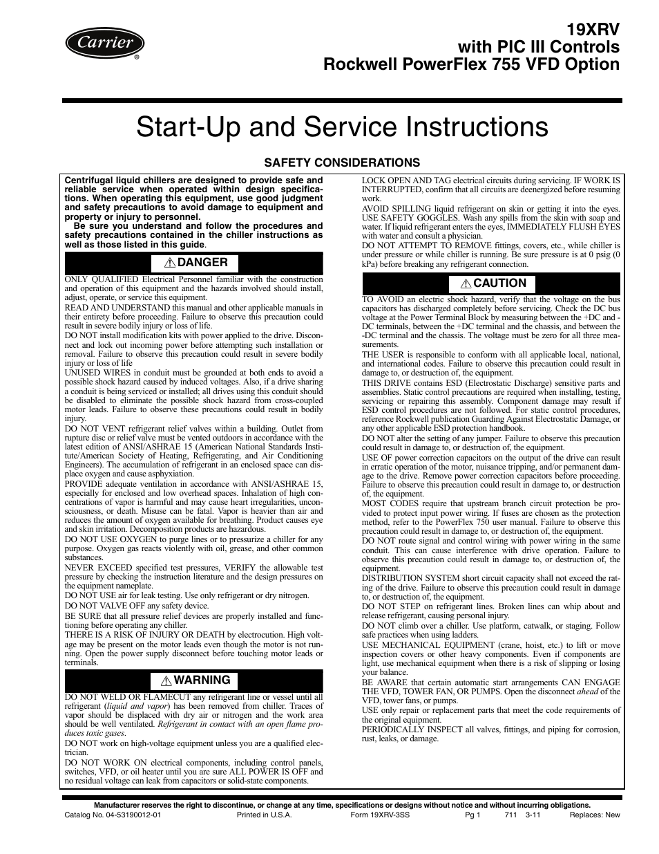 Carrier 19XRV User Manual | 40 pages | Original mode