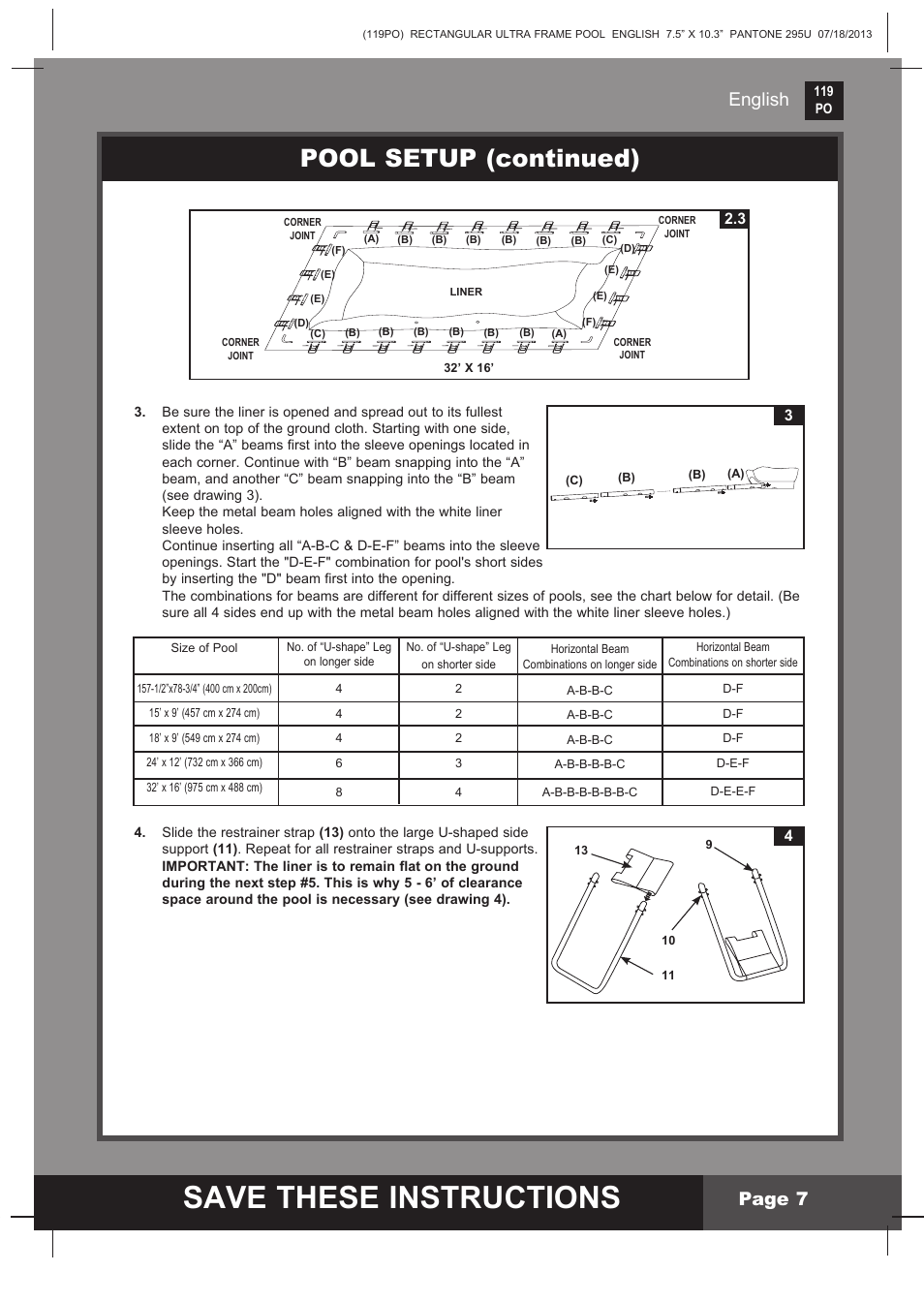 Save these instructions, Pool setup (continued), English page 7 | Intex