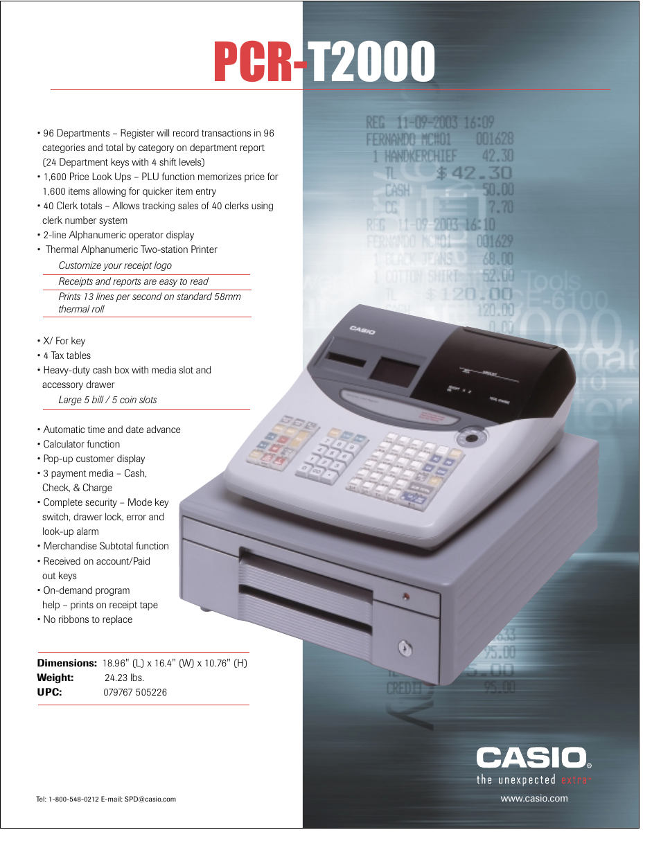 Casio PCR-T2000 User Manual | 1 page