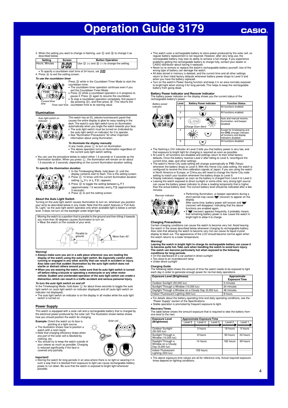 Illumination, Power supply, Operation guide 3179 | G-Shock GW-6900 User