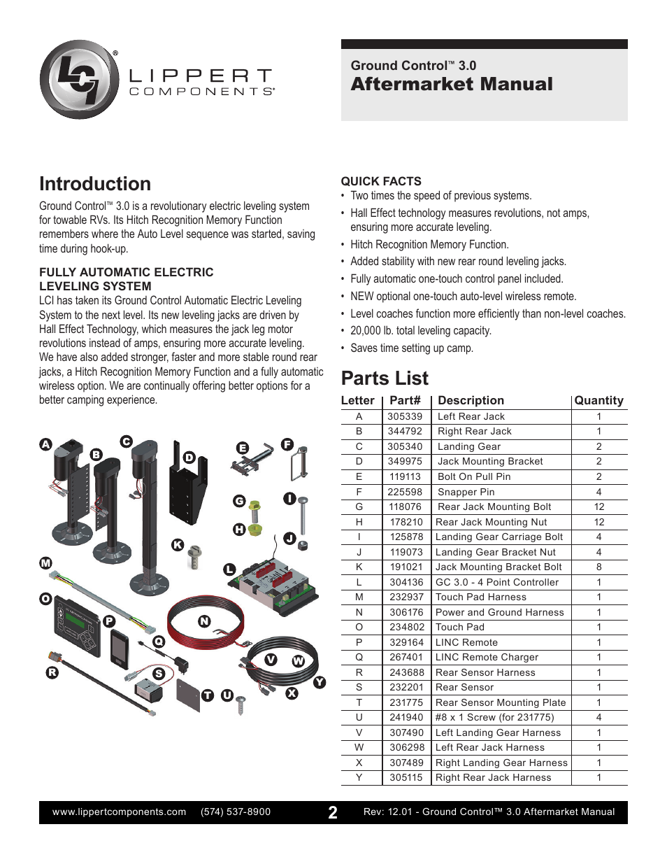 Introduction, Parts list, Aftermarket manual | Lippert Components