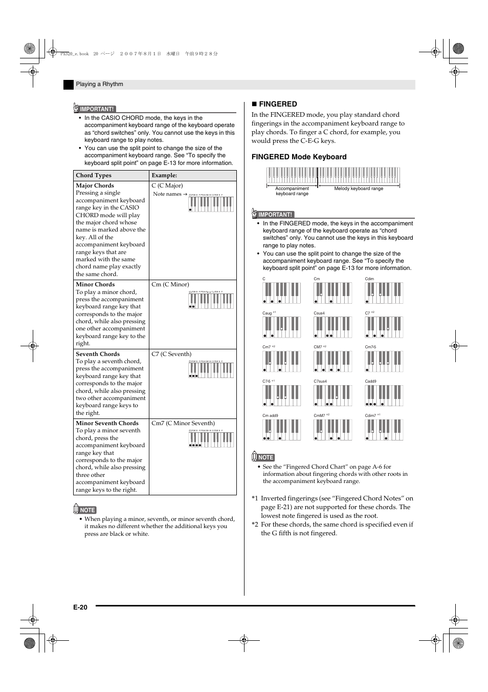 Casio Keyboard Chord Chart