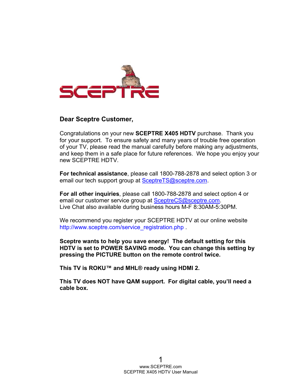 Sceptre X405BV-FMQR User Manual | 58 pages